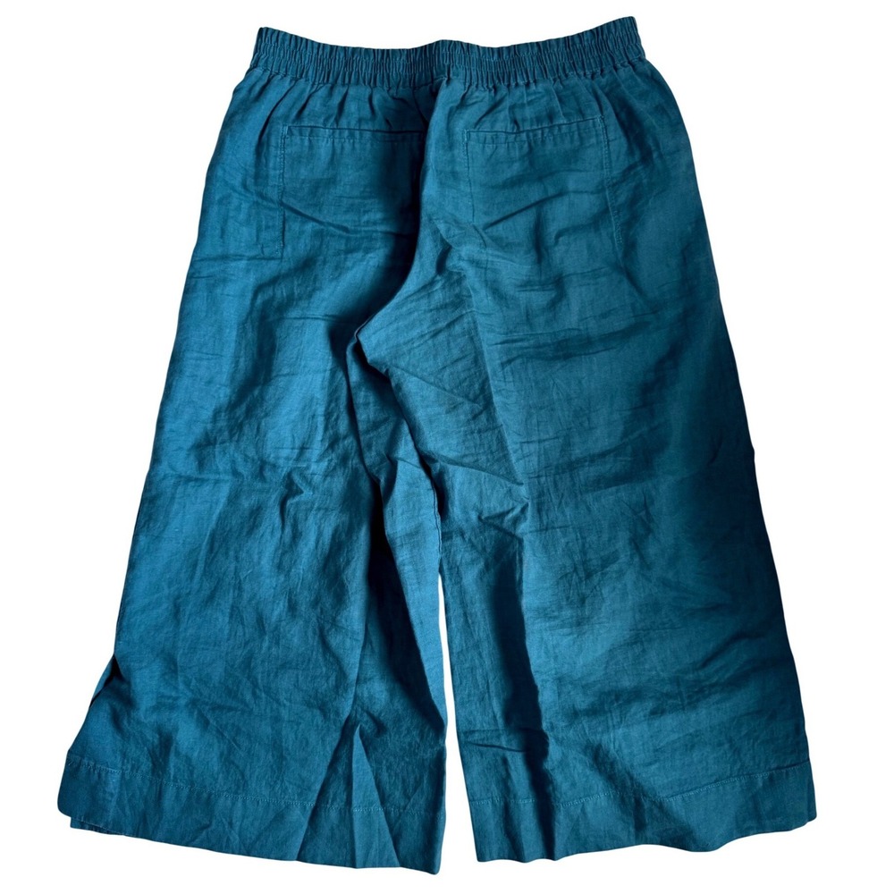 ATHLETA Pants Womens Playa 100% Linen Wide Leg Crop 12 P Zip Pockets Teal Green - Picture 8 of 12